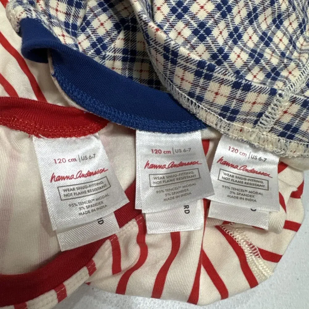 Hanna Andersson Boys Pajama Set & Pjs Top 120 6-7 Blue Plaid Red Stripes Holiday